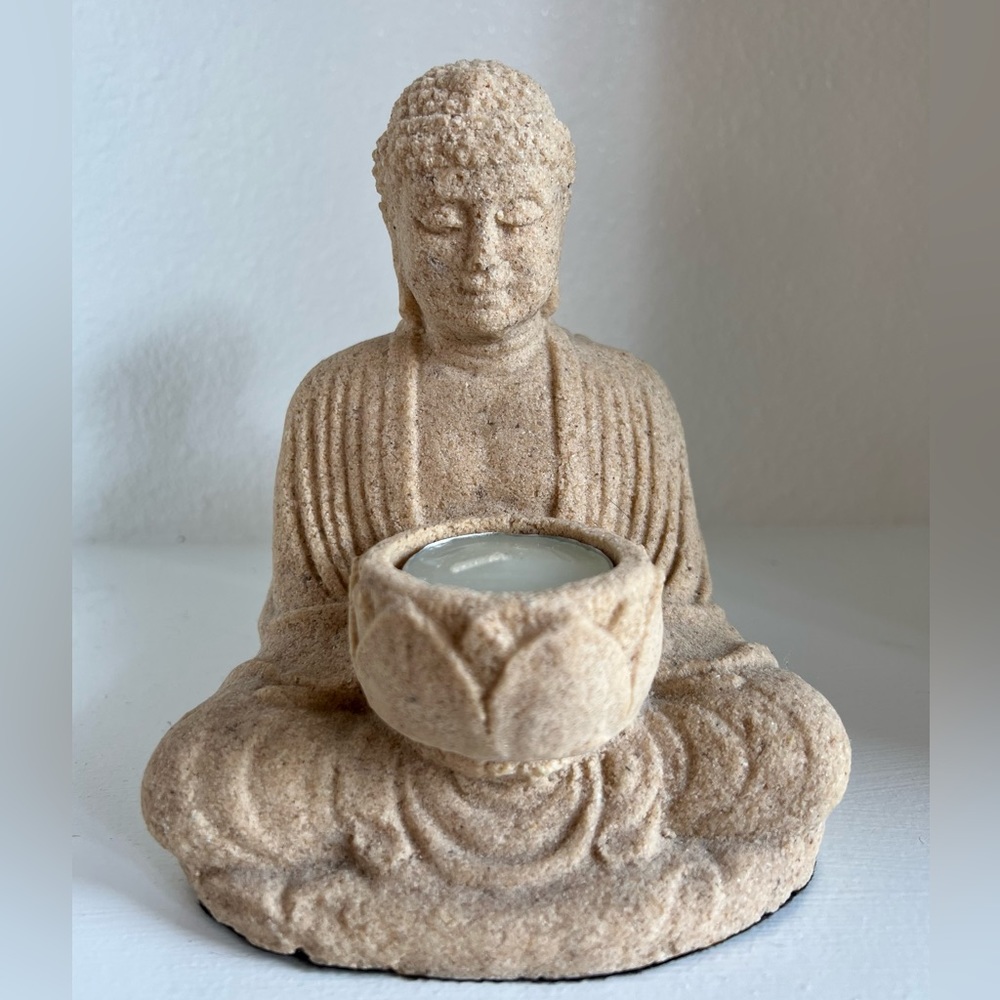 Cost Plus World Market Sand Buddah Tea Candle Holder Figurine